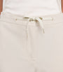 Beige Cotton-Blend Drawstring Trousers