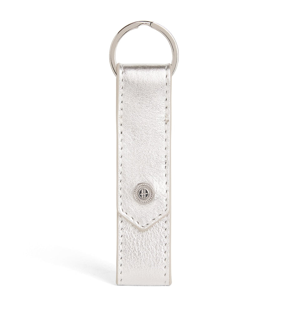 Silver Leather Metallic Flat Keyring