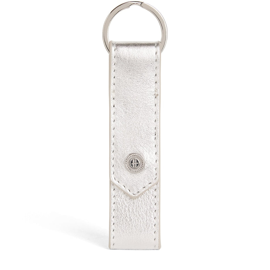 Silver Leather Metallic Flat Keyring