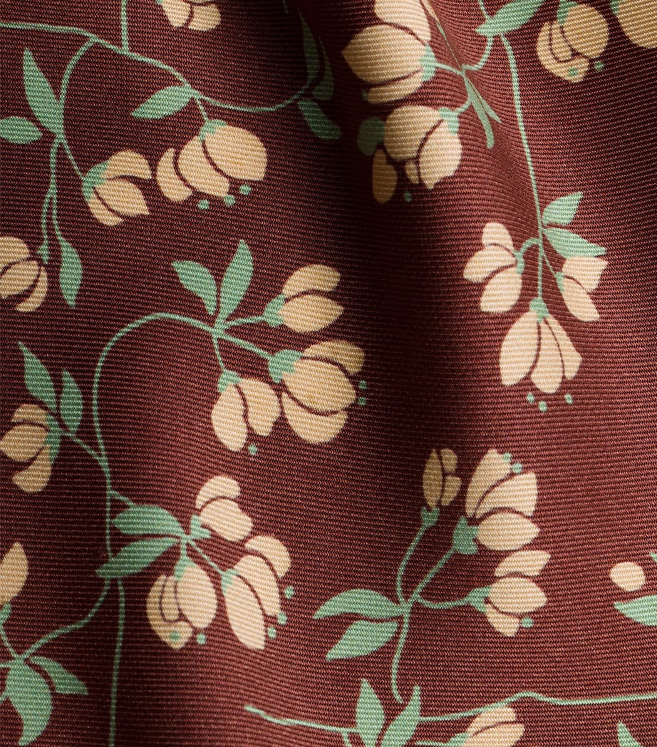 Brown Silk Twill Floral Print Scarf