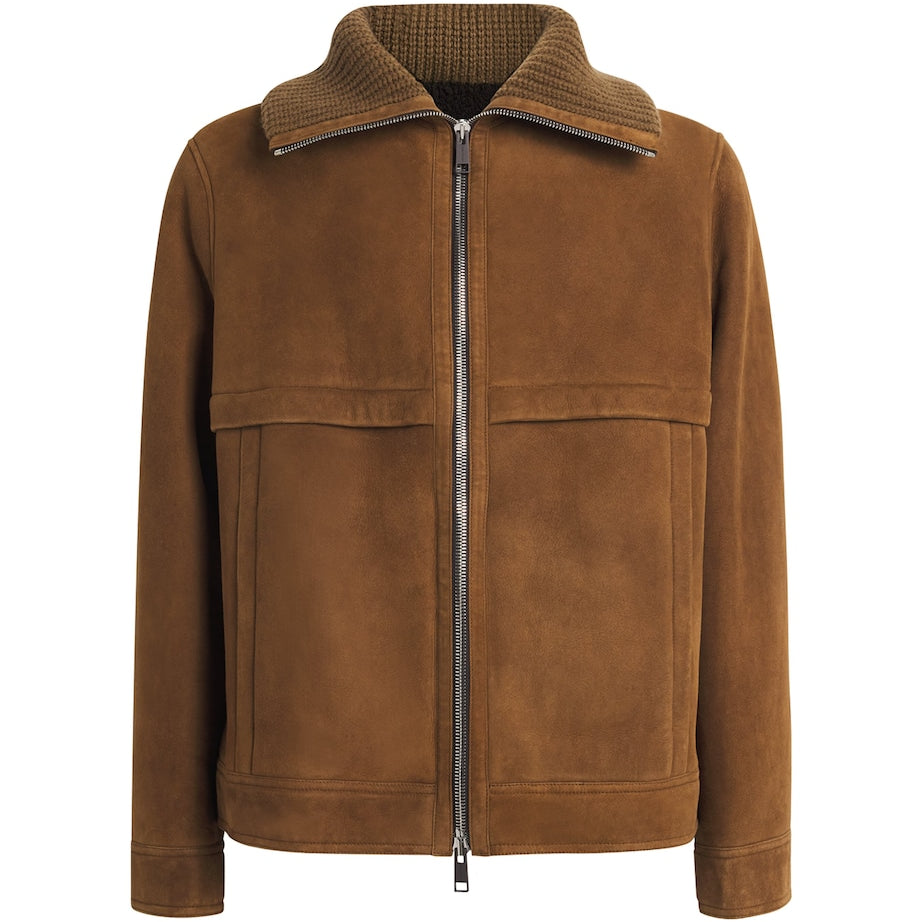 Yves Salomon Brown Suede Knit-Collar Jacket