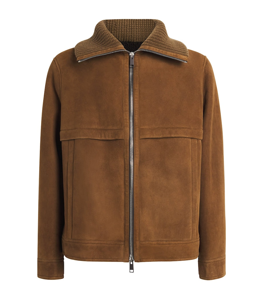 Yves Salomon Brown Suede Knit-Collar Jacket
