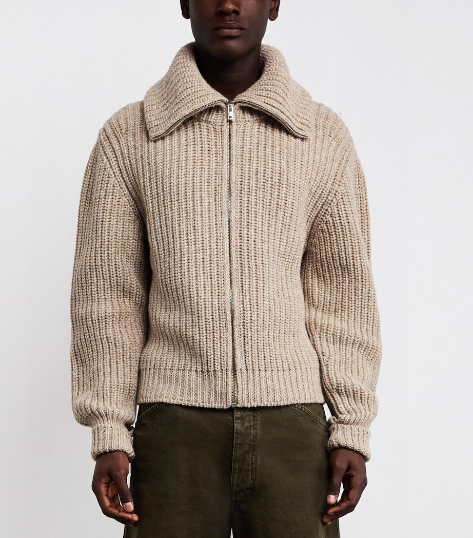 Beige Alpaca-Yak Zip-Up Cardigan