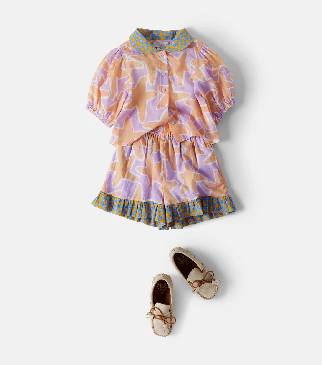 Stella McCartney Kids - شورت قطني مكشكش ومطبوع