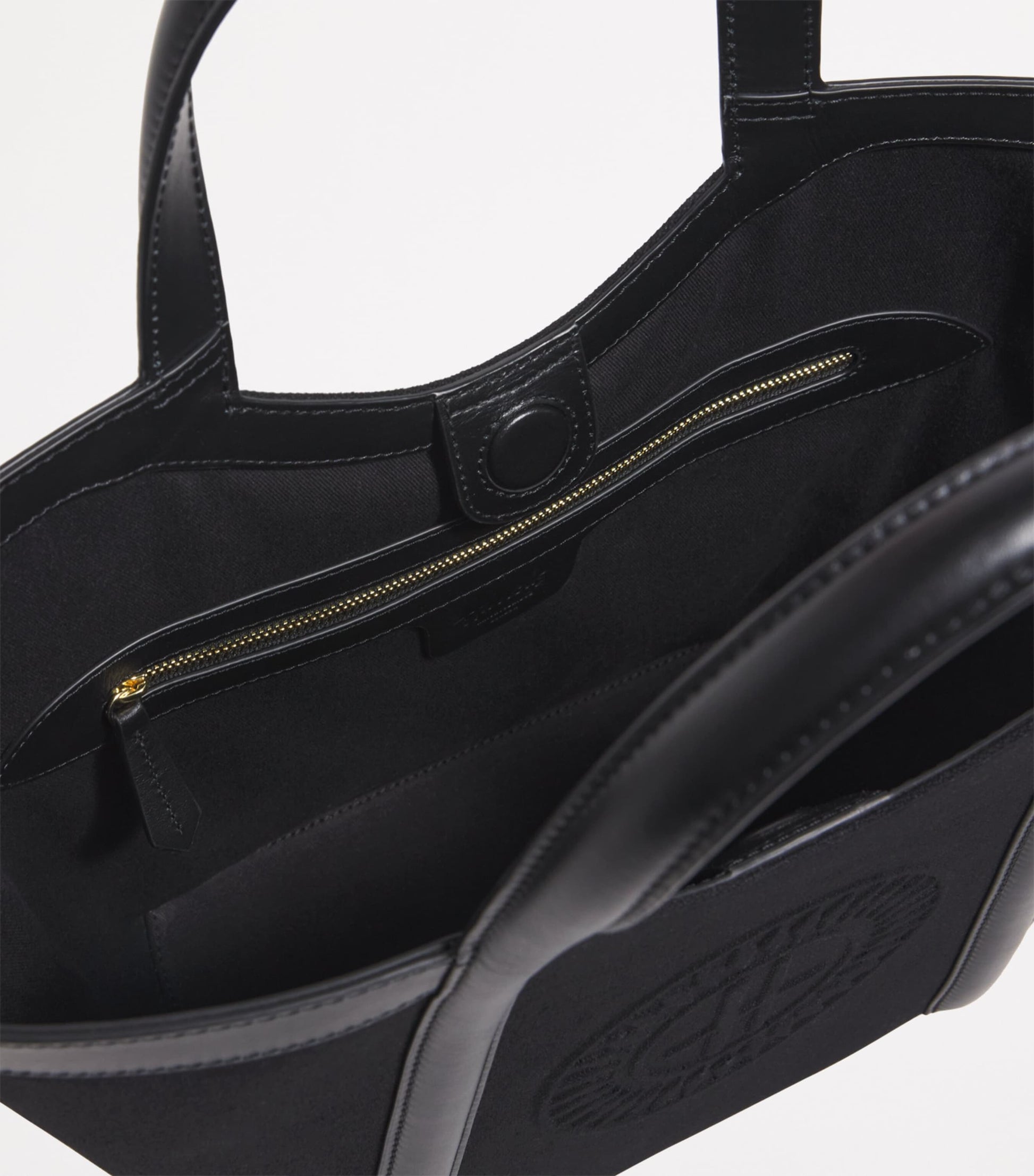 Small Canvas-Leather Embossed Tote Bag BLACK