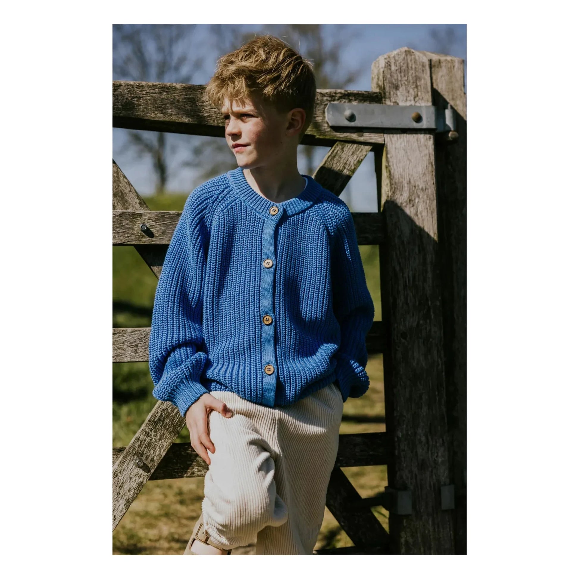 Yuki - Organic Cotton Raglan Cardigan | Blue