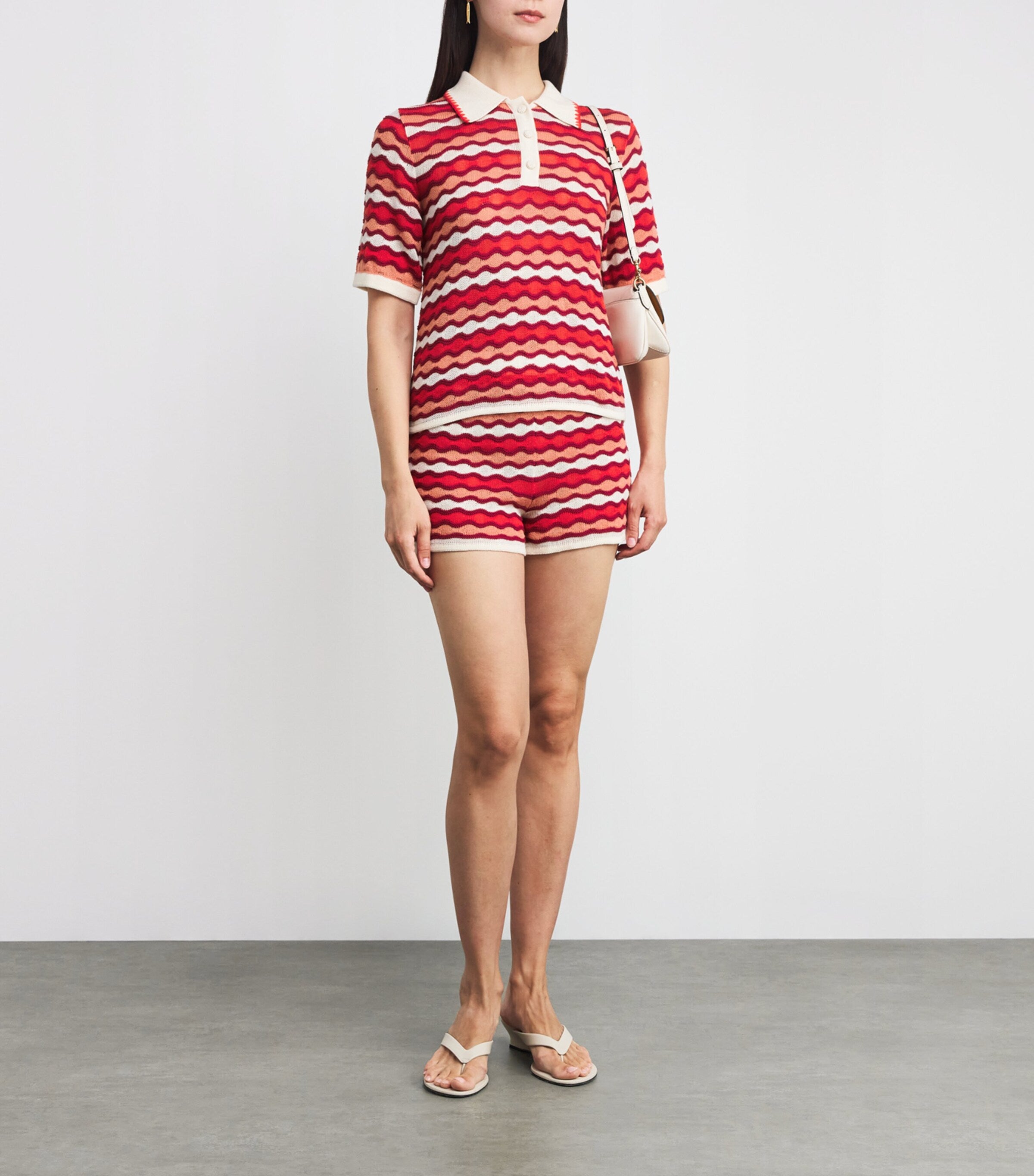 ESCVDO Red Organic Cotton Crochet Mullu Shorts