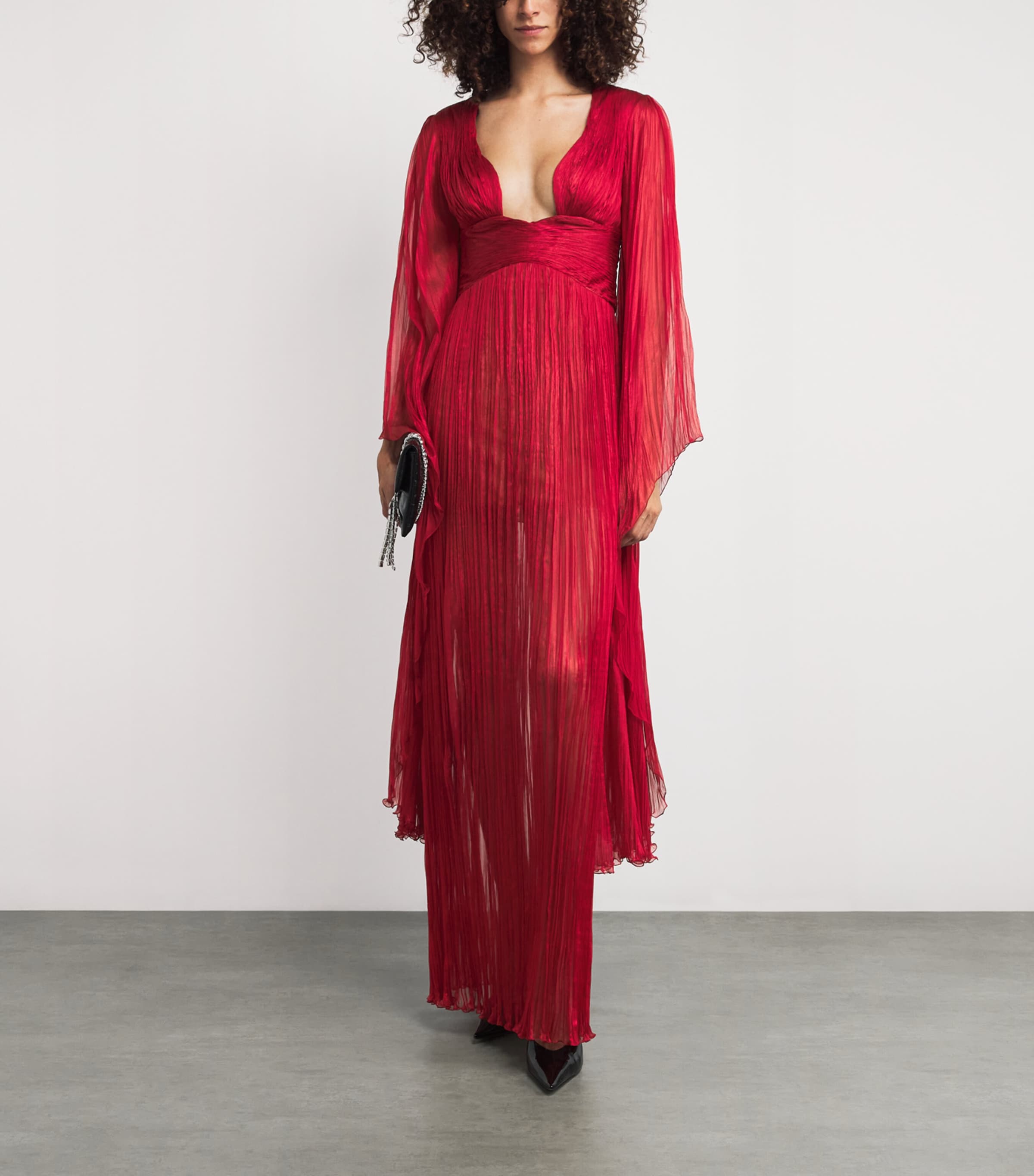 Maria Lucia Hohan Red Silk Flared-Sleeve Catia Maxi Dress