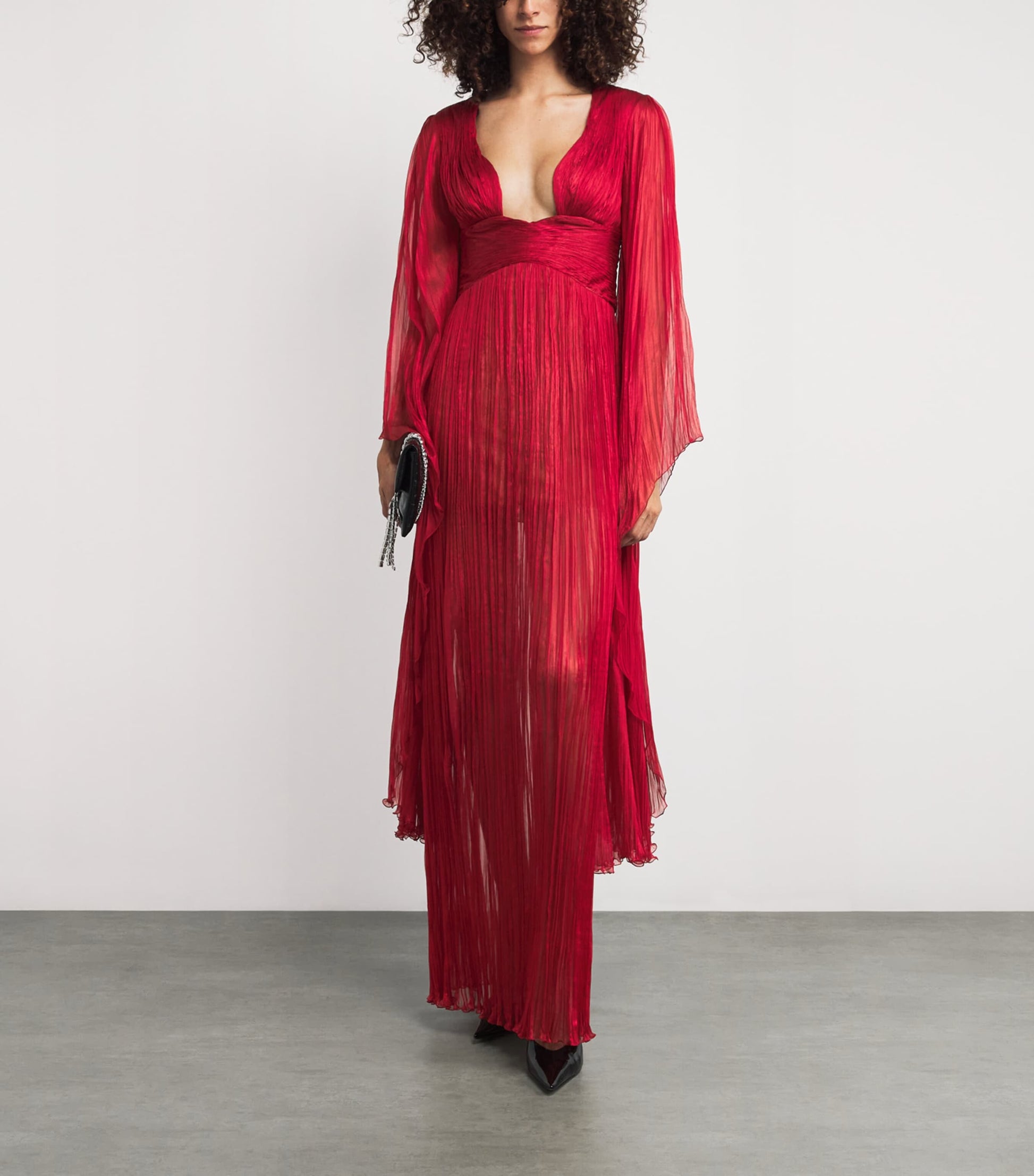 Maria Lucia Hohan Red Silk Flared-Sleeve Catia Maxi Dress