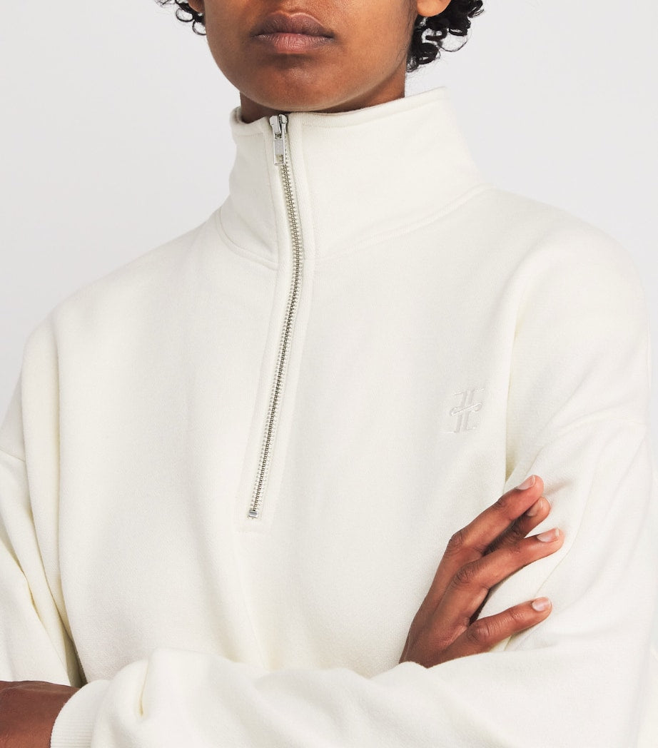 Ivory Cropped Cotton-Blend Half-Zip Sweatshirt