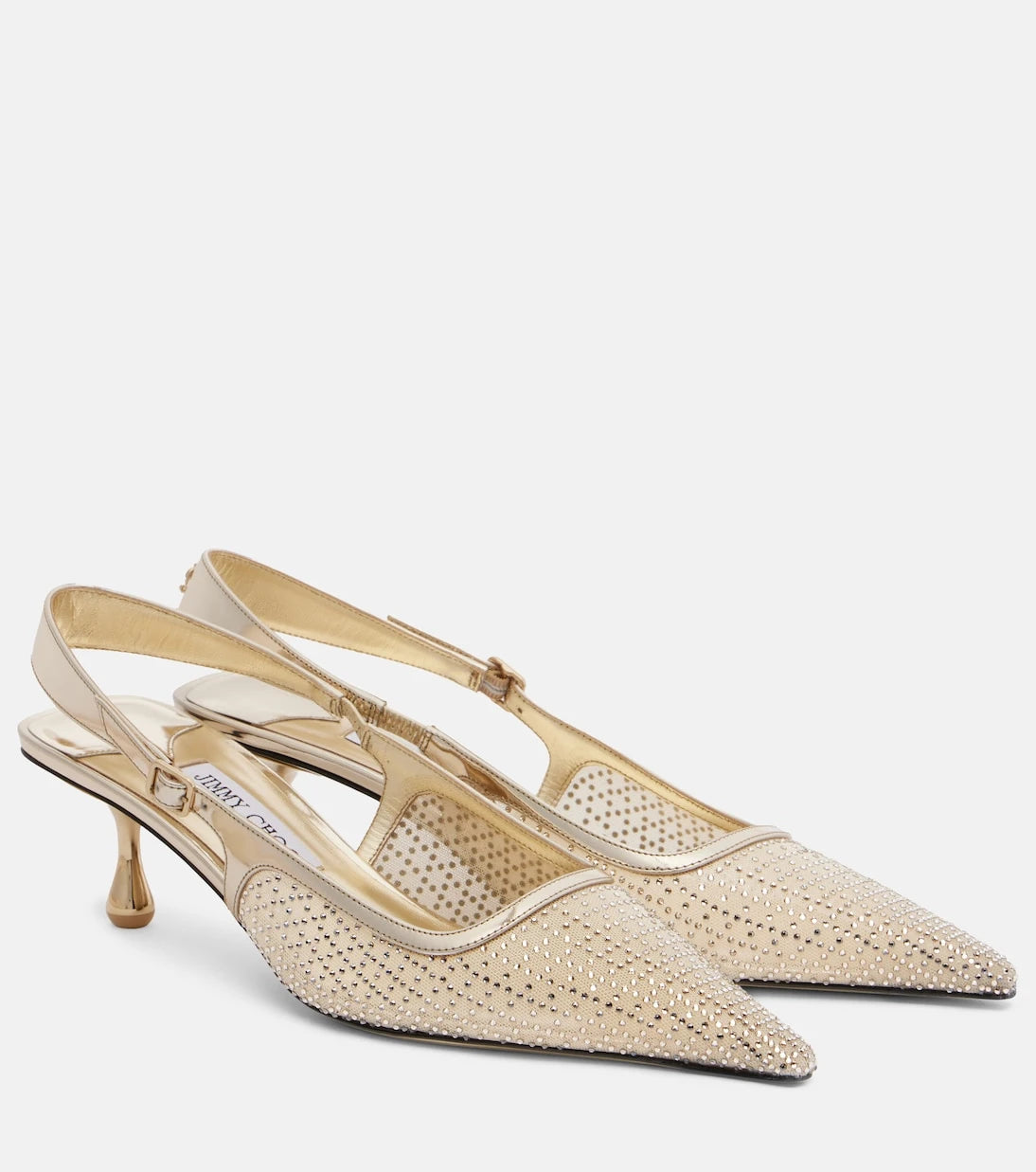 Jimmy Choo - حذاء أمل 50 بكعب عالٍ مزخرف وشريط خلفي شبكي