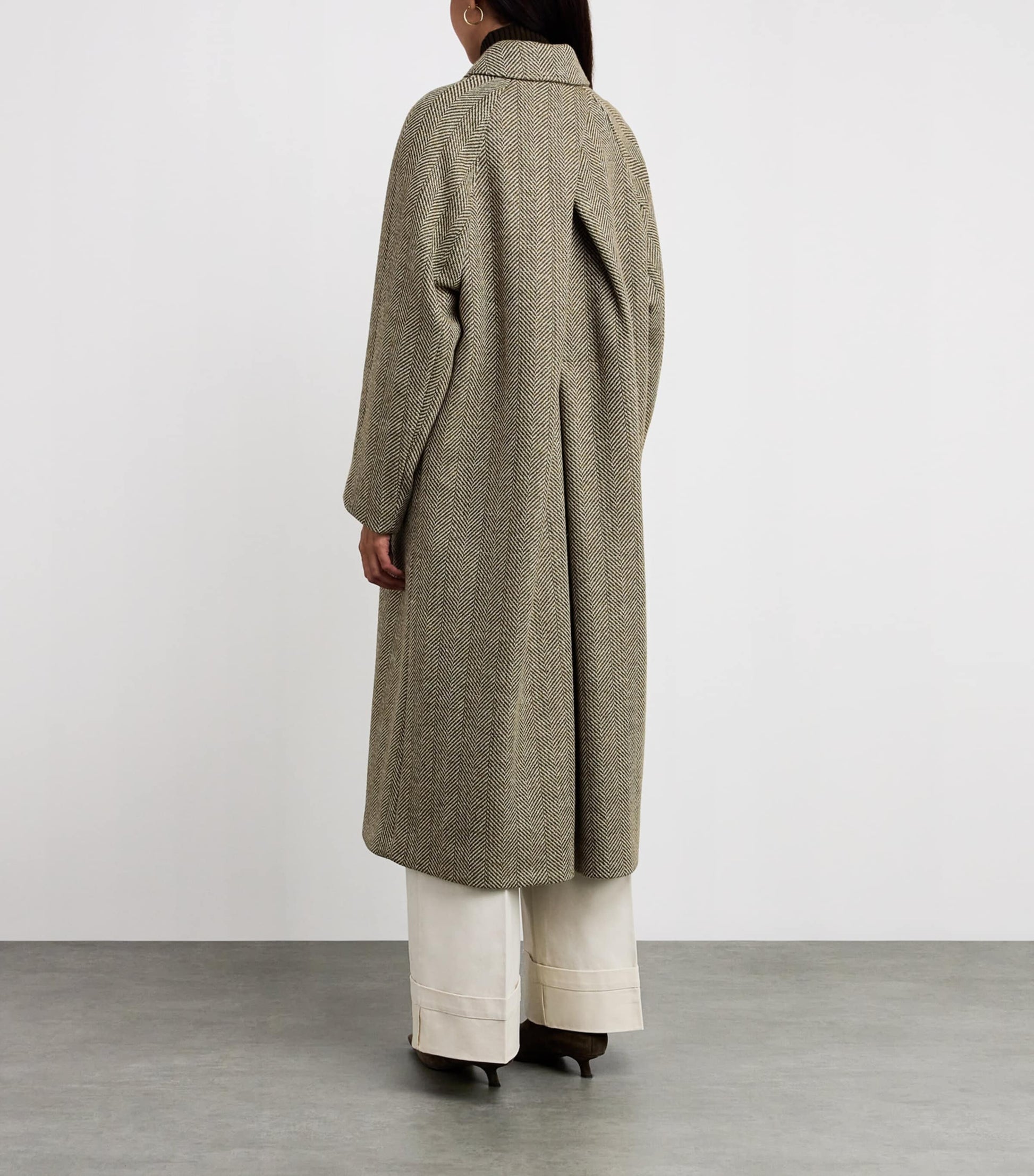 Green Wool-Blend Herringbone Coat