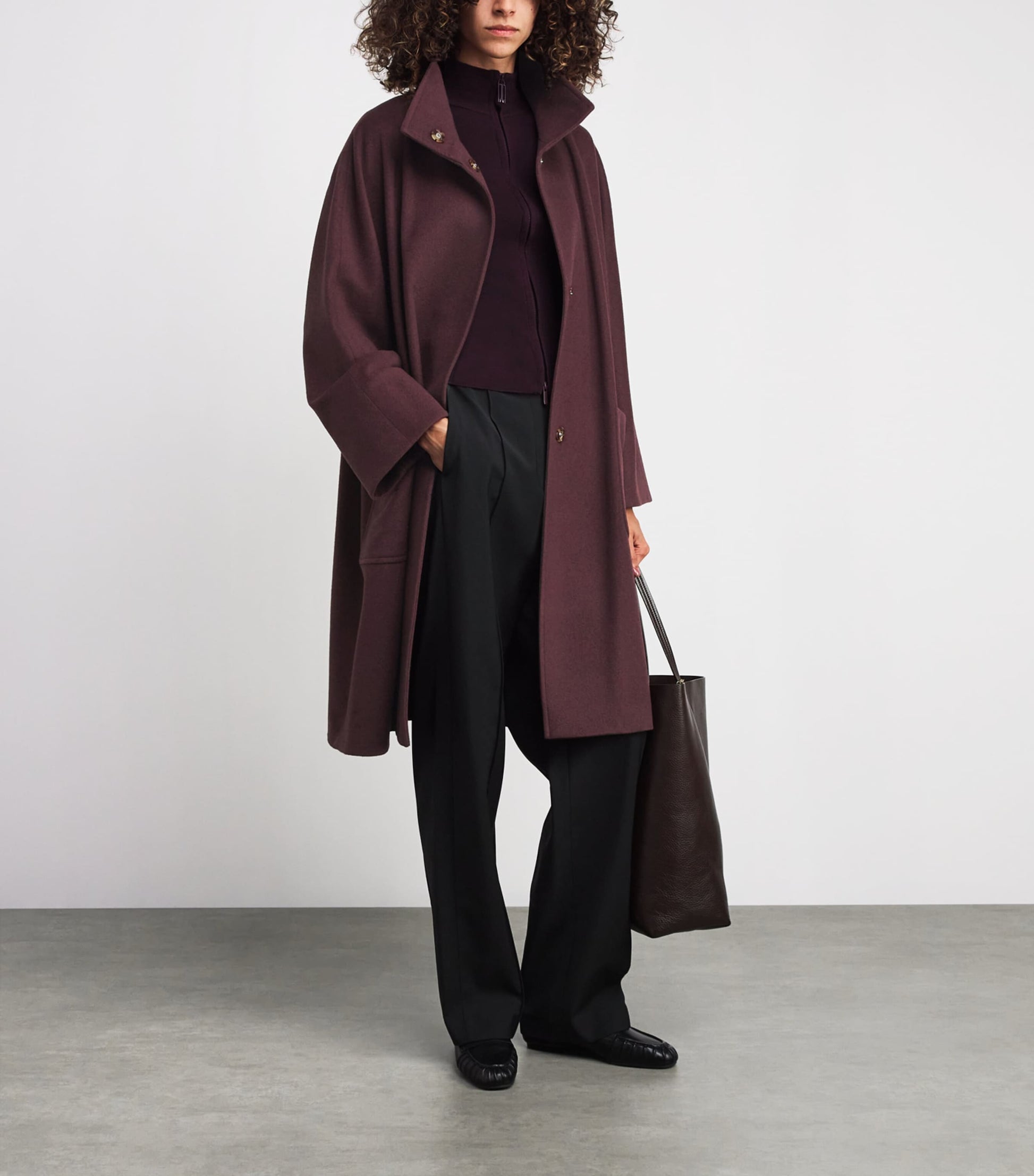 Burgundy Cashmere Stand-Collar Coat