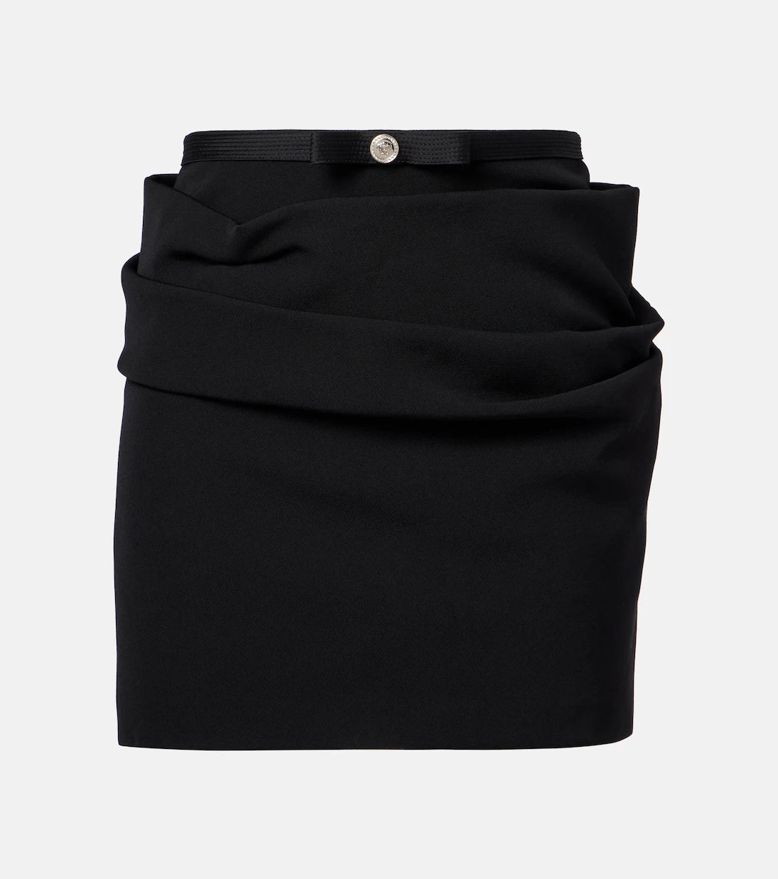 Versace - Drapeli saf yün gabardin mini etek