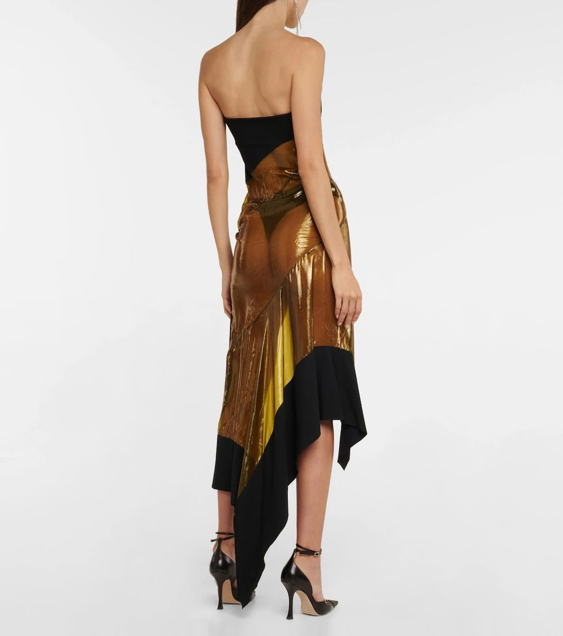 Mugler - Sheer-paneled asymmetric midi dress