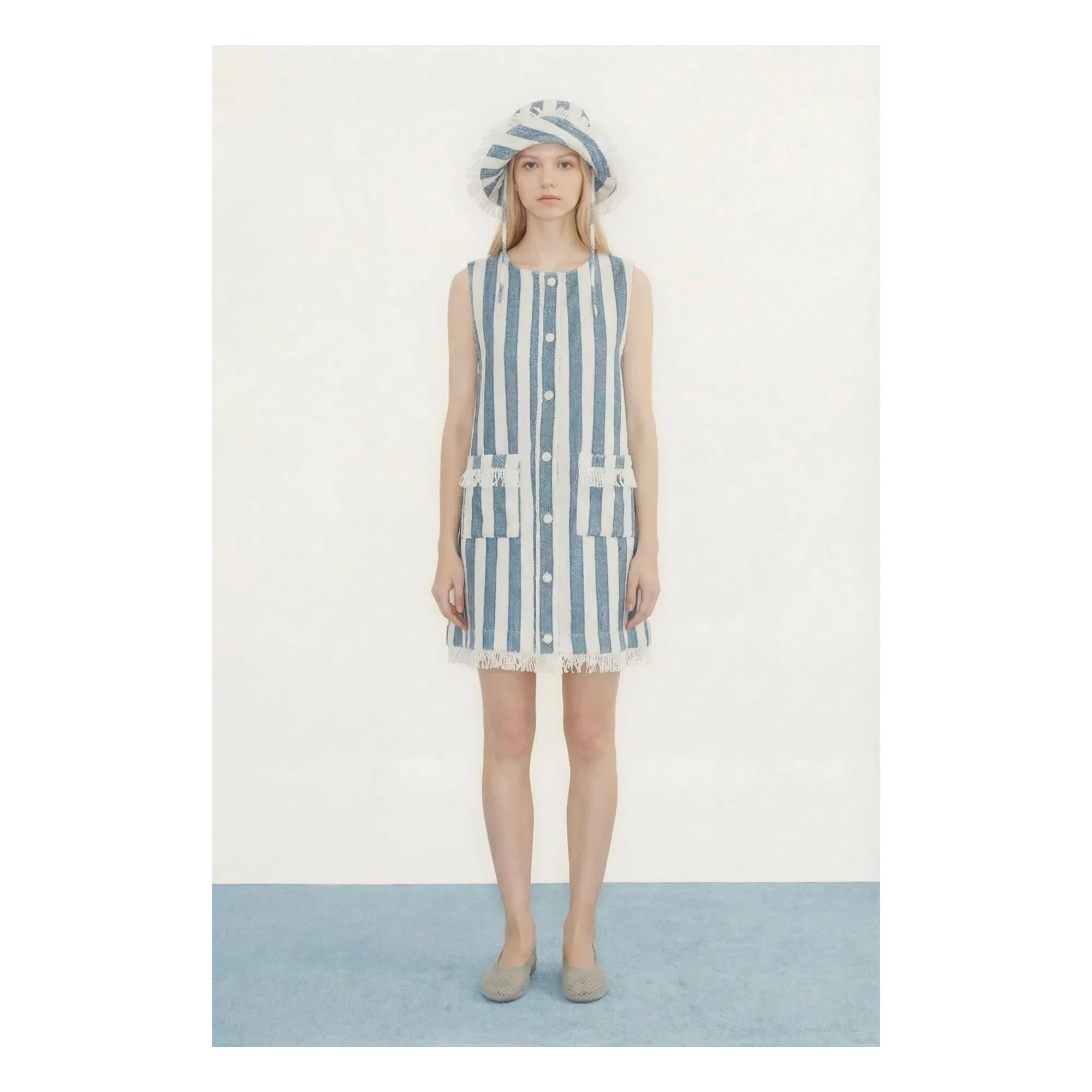 The Tiny Big Sister - Cotton Stripes Dress | Denim blue