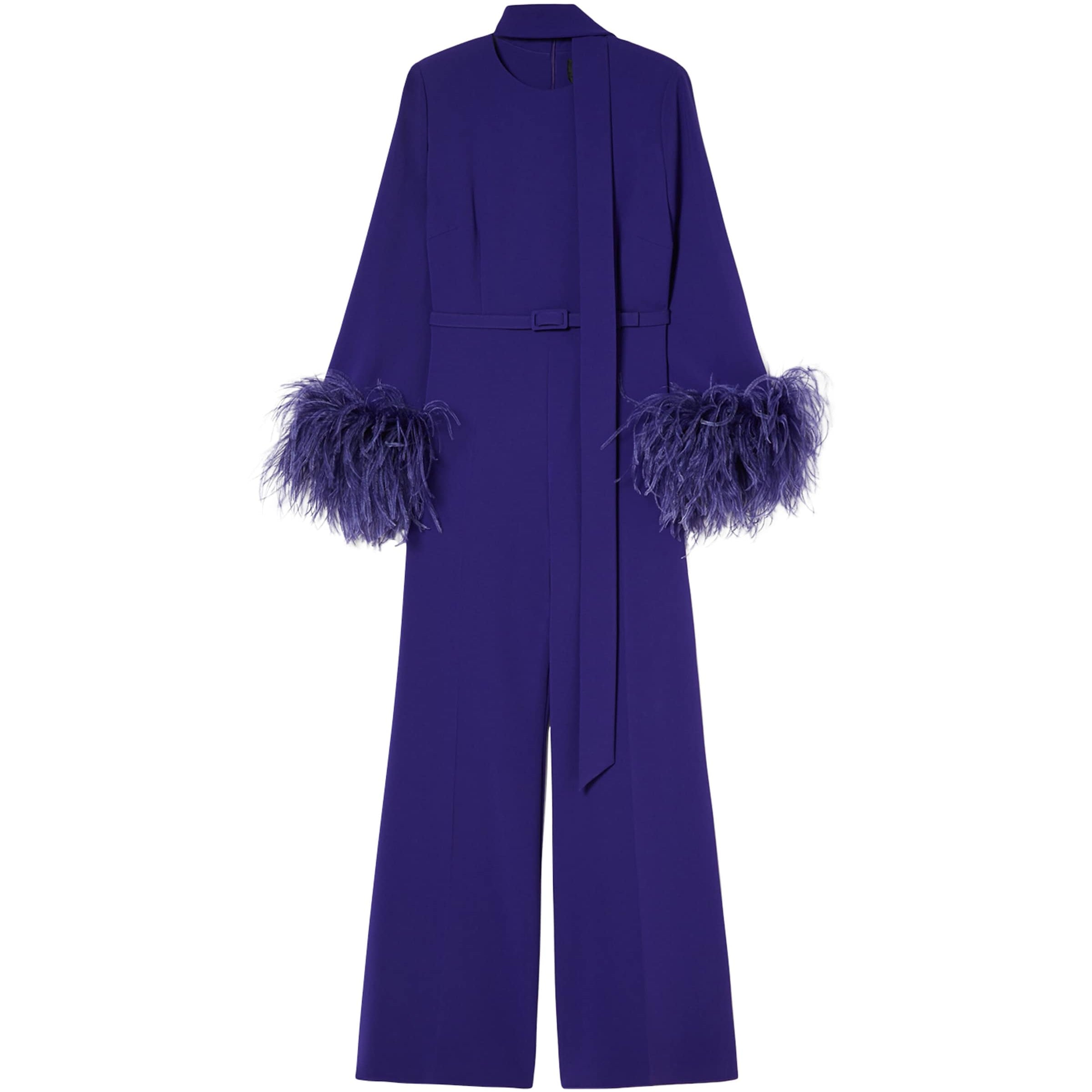 Marina Rinaldi Purple Feather-Trim Jumpsuit