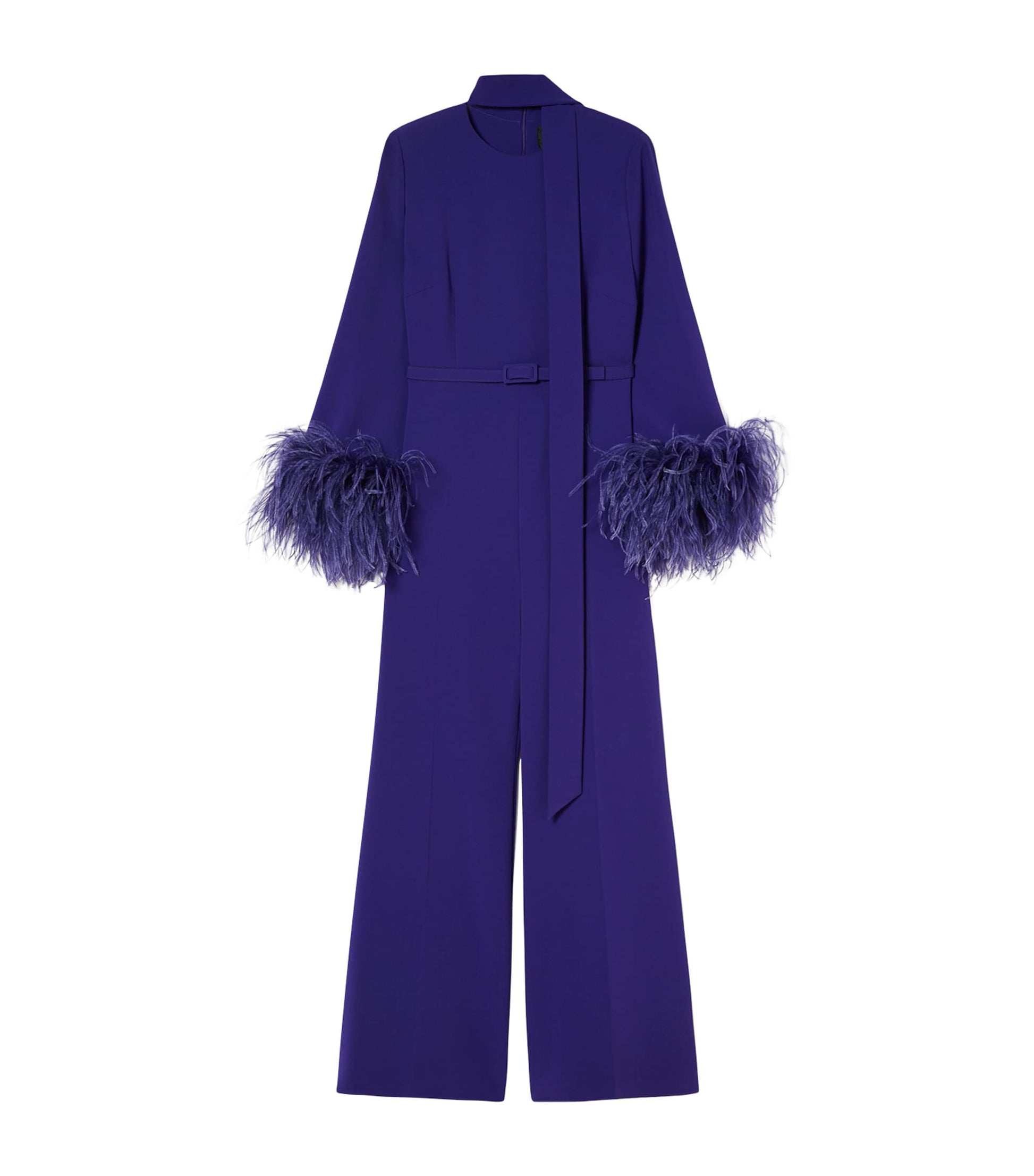 Marina Rinaldi Purple Feather-Trim Jumpsuit