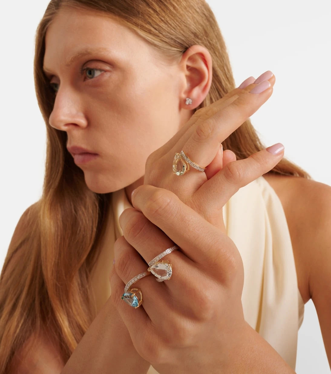 Mateo - Slanted 14kt gold ring with amethyst and diamonds