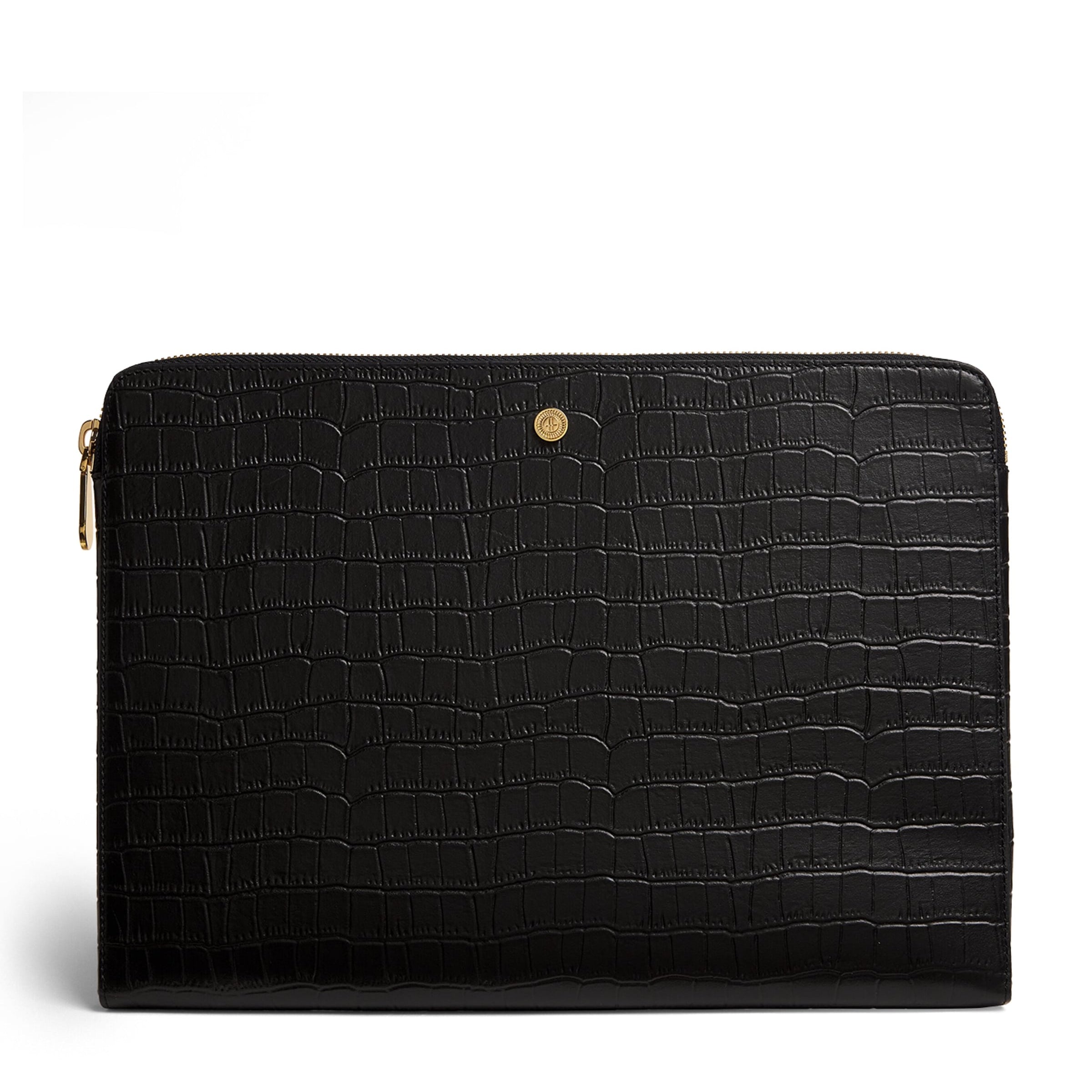Harrods Black Large Croc-Embossed Leather Pouch