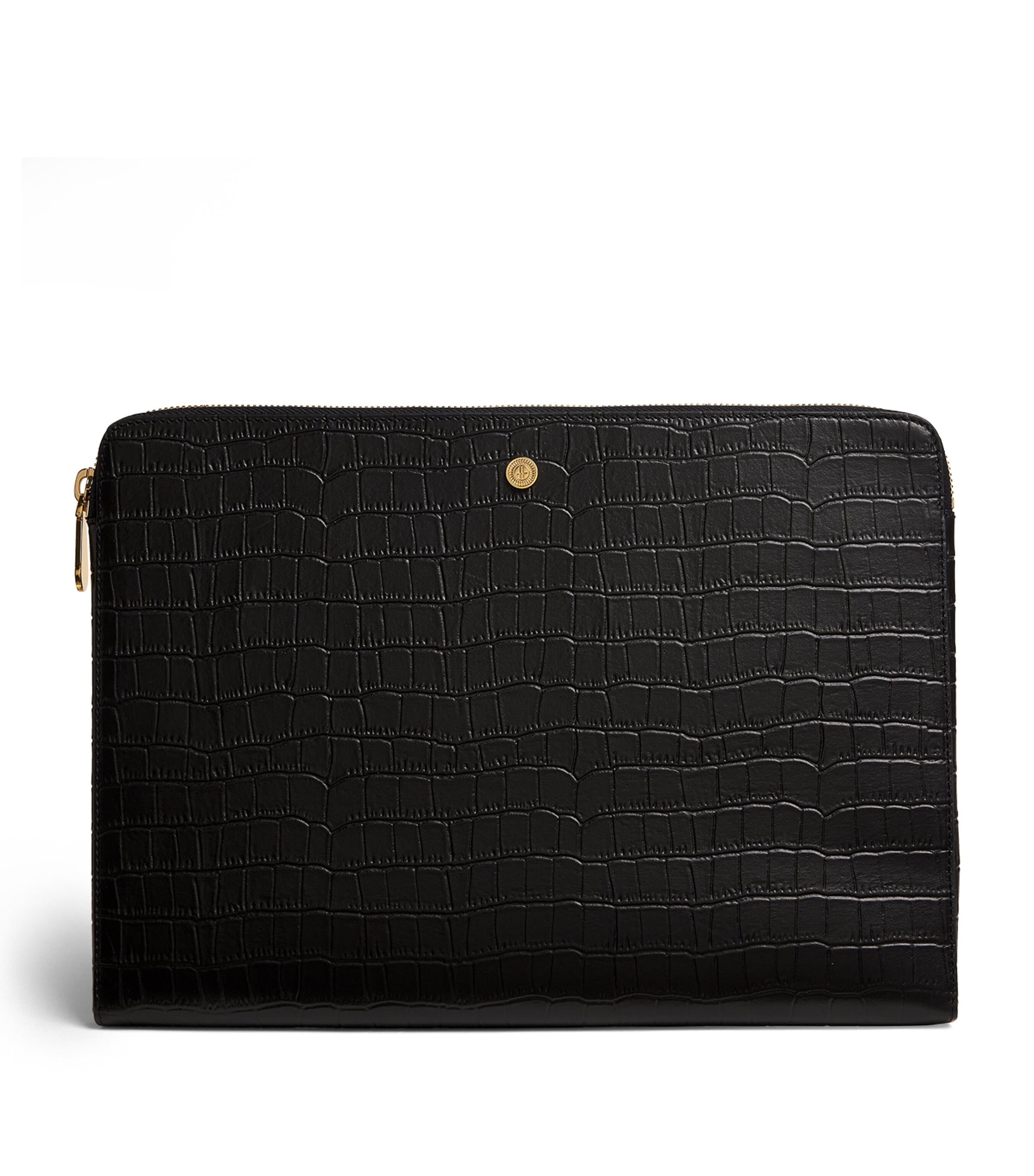 Harrods Black Large Croc-Embossed Leather Pouch