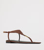 Beige Leather Cassandra Logo Sandals