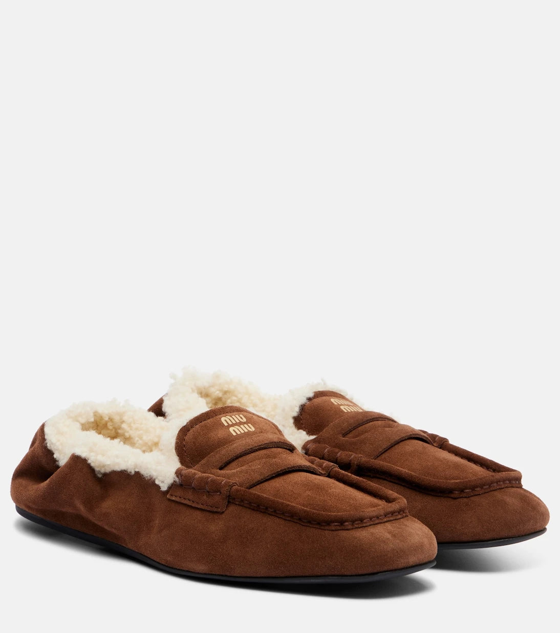 Miu Miu - Ruches shearling-lined suede penny loafers