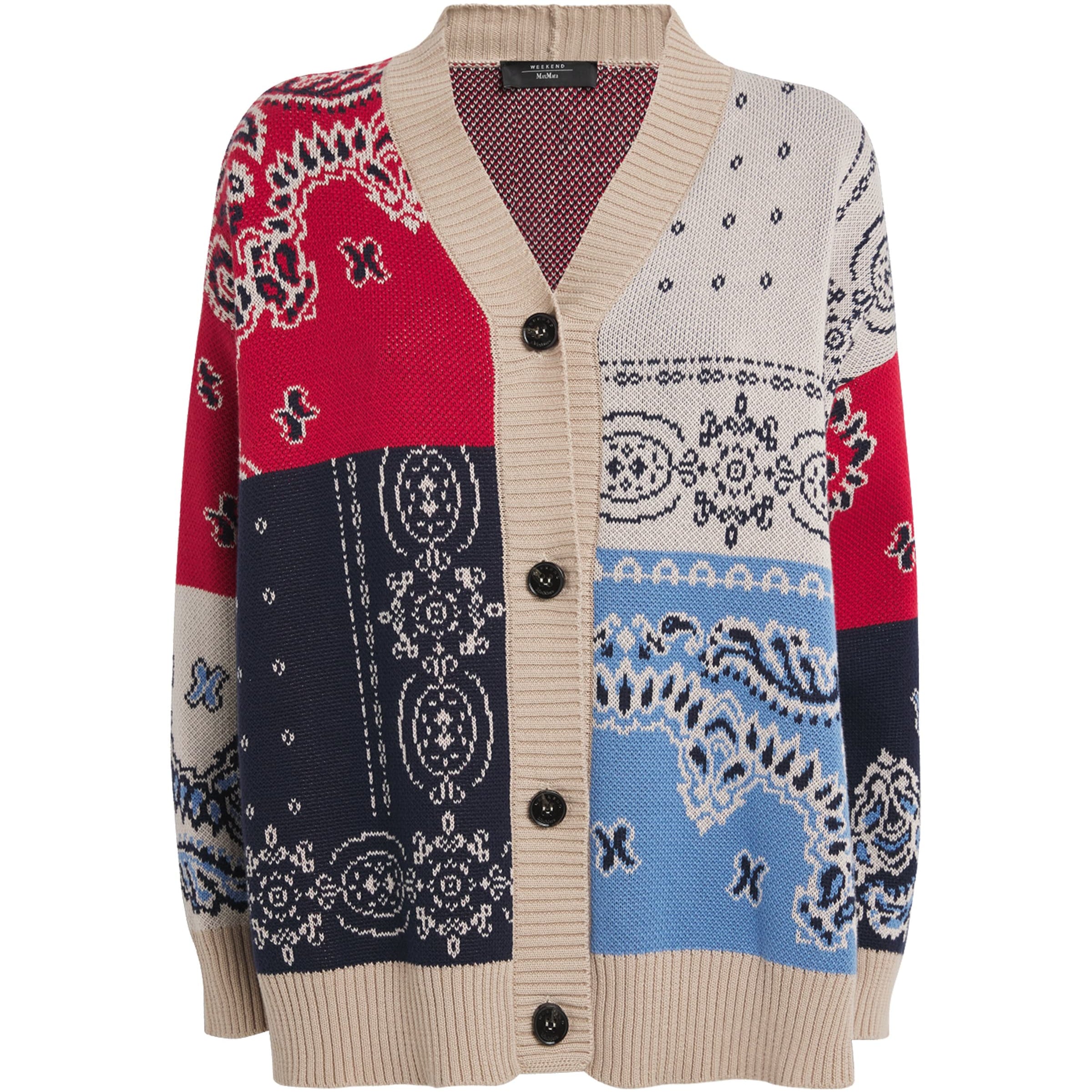 Weekend Max Mara Blue Cotton Oversized Jacquard Cardigan