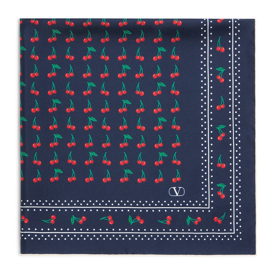 Valentino Garavani Blue Silk Cherryfic Print Scarf