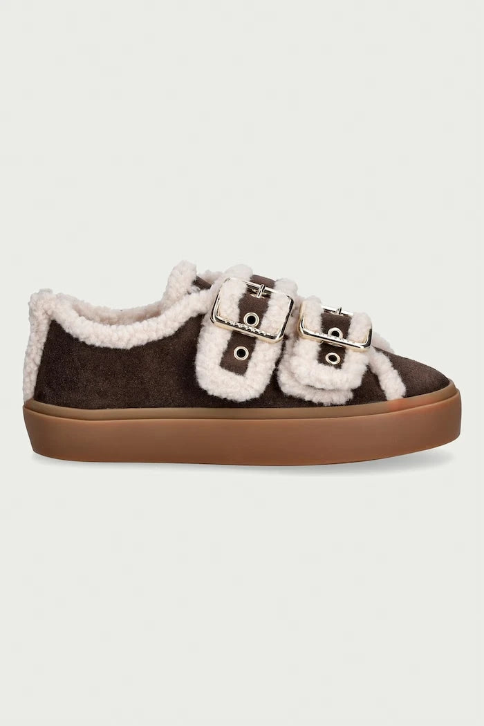 Inuikii Shearling Low Velcro Buckle süet kadın sneaker