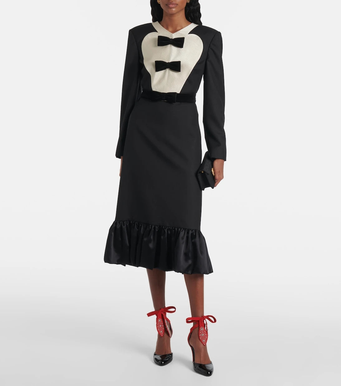 Valentino - Bow-detail virgin wool midi dress