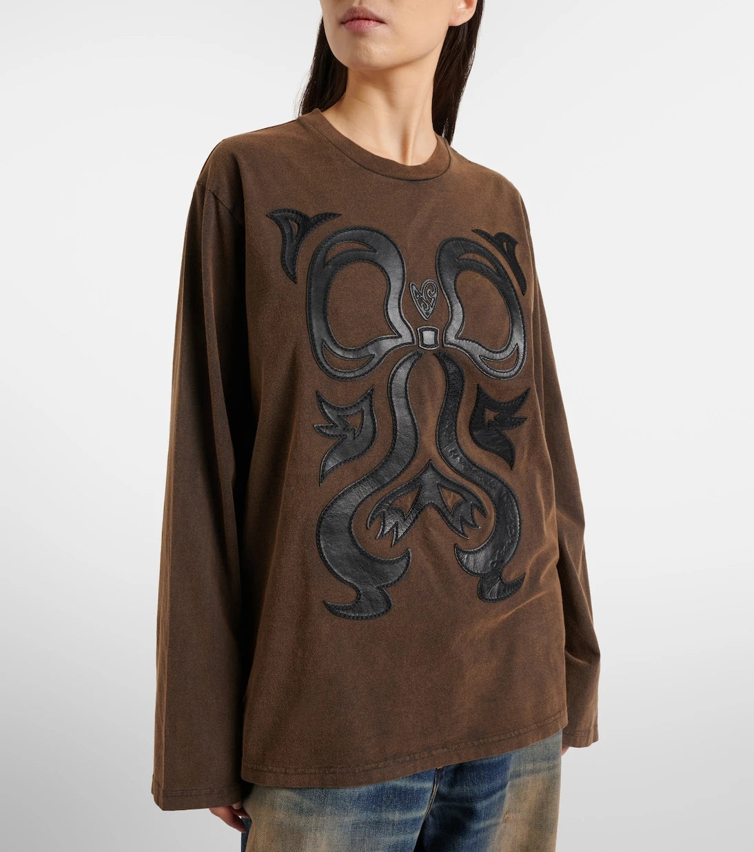 Acne Studios - Edden embroidered leather-trimmed cotton jersey T-shirt