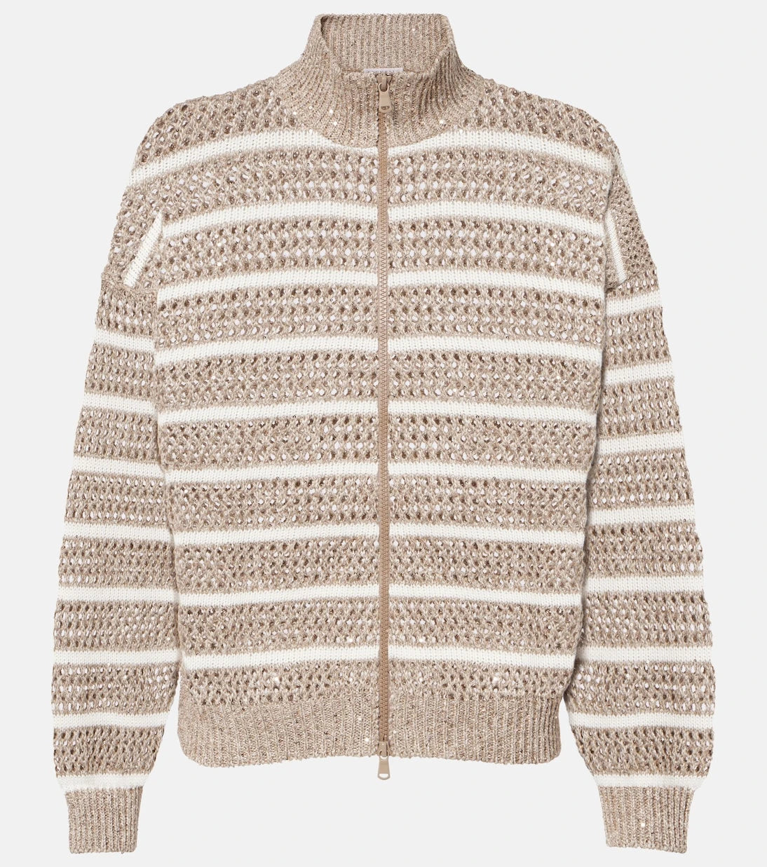 Brunello Cucinelli - Sequined striped linen-blend cardigan
