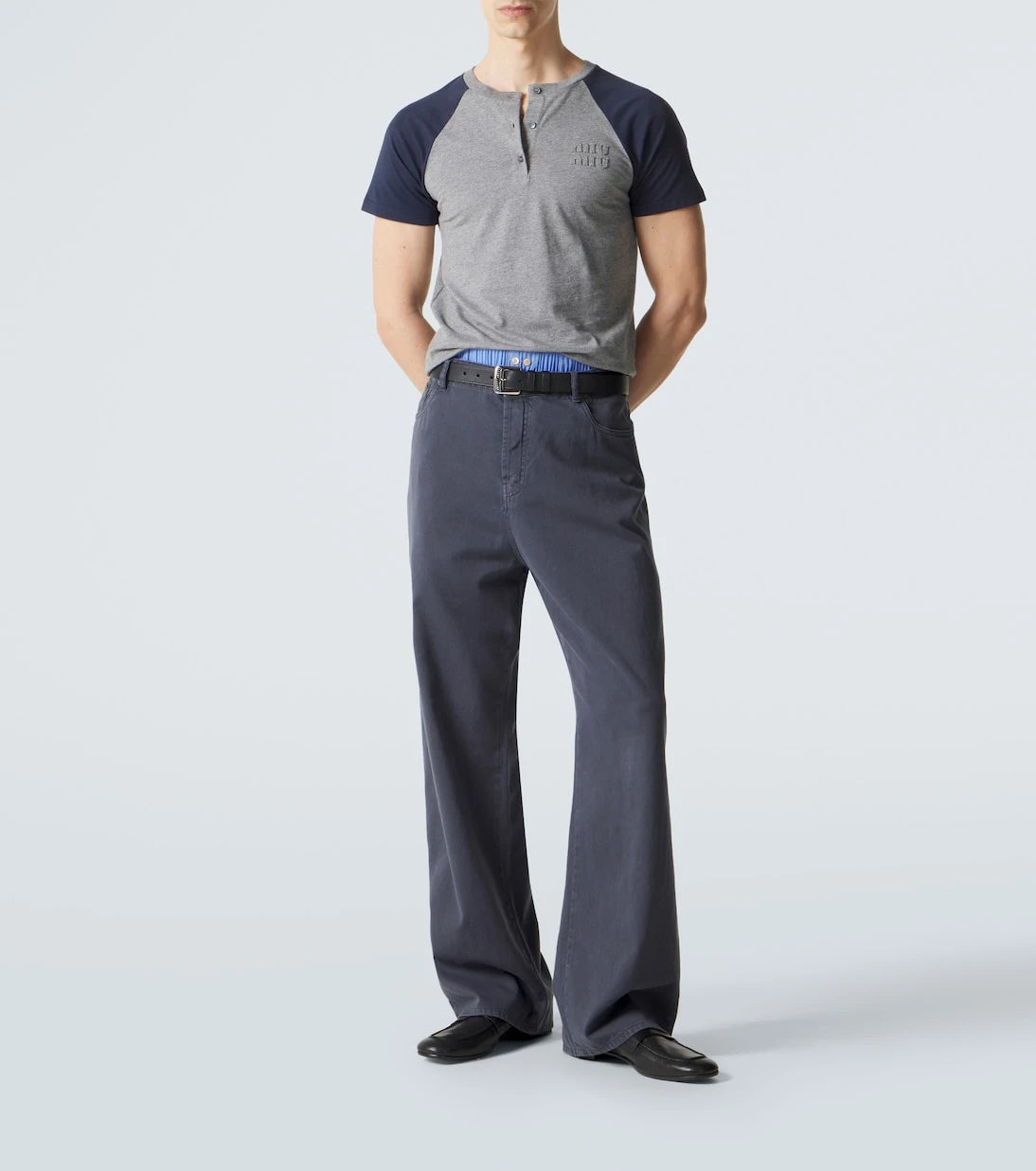Miu Miu - Logo cotton jersey Henley shirt