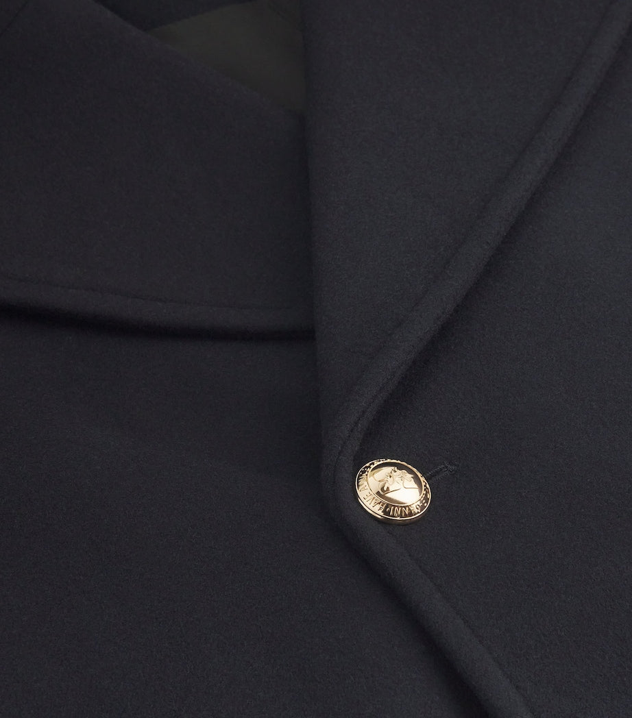 GANNI Black Recycled Wool-Blend Midi Pea Coat