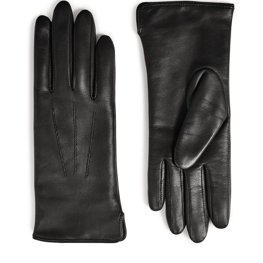 Aspinal Of London Black Women's Cashmere-Wool-Lined Leather Gloves (Small)