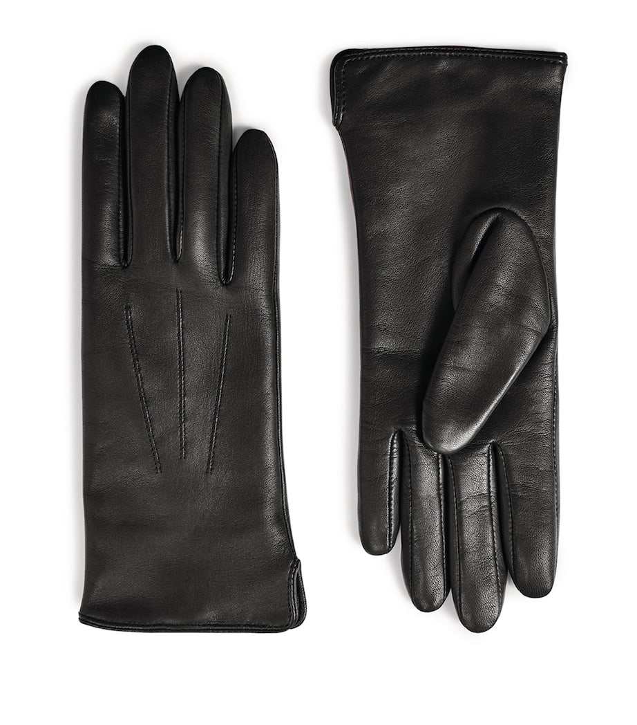 Aspinal Of London Black Women's Cashmere-Wool-Lined Leather Gloves (Small)