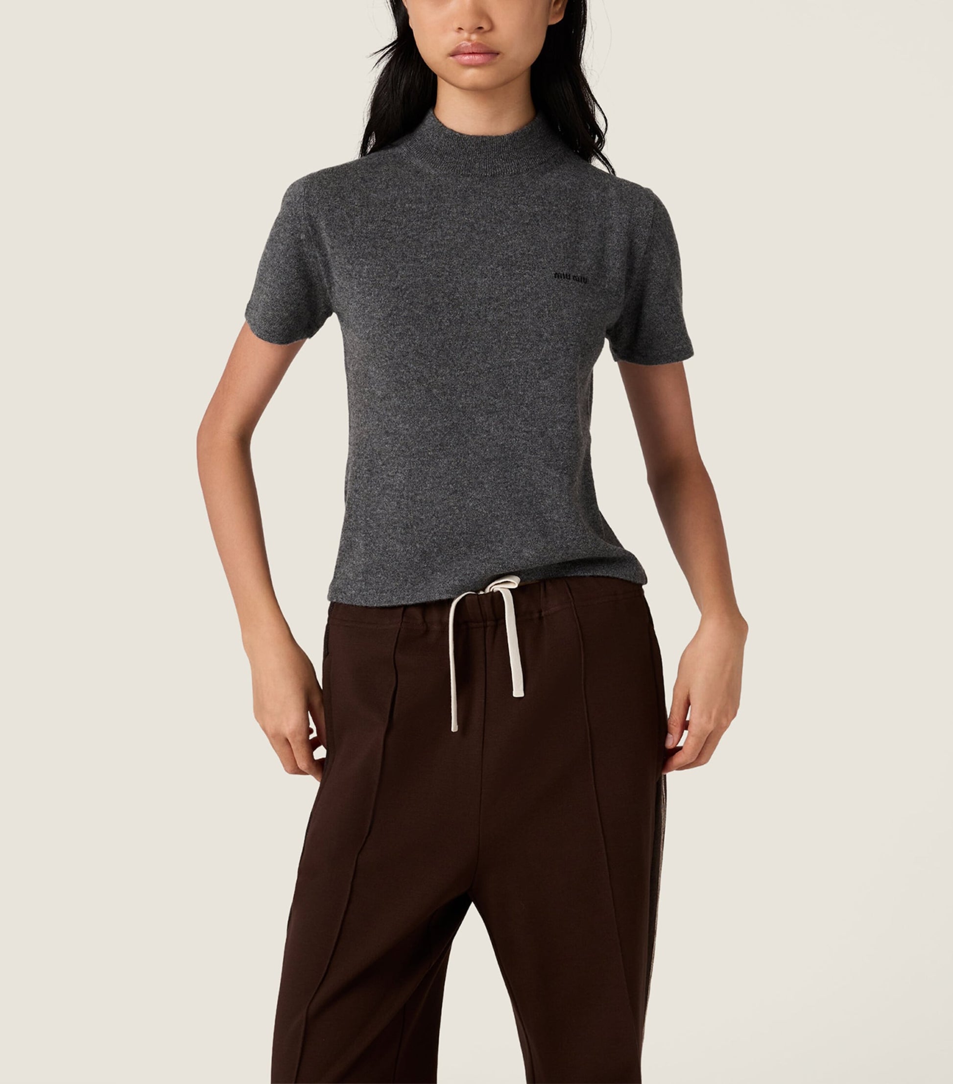 Grey Cashmere Short-Sleeve Sweater