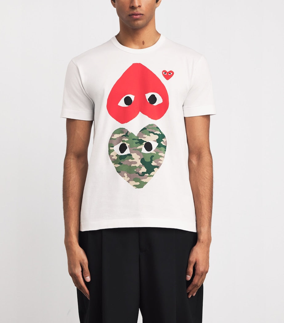 Comme Des Garçons Play Camouflage Mirrored Hearts T-Shirt