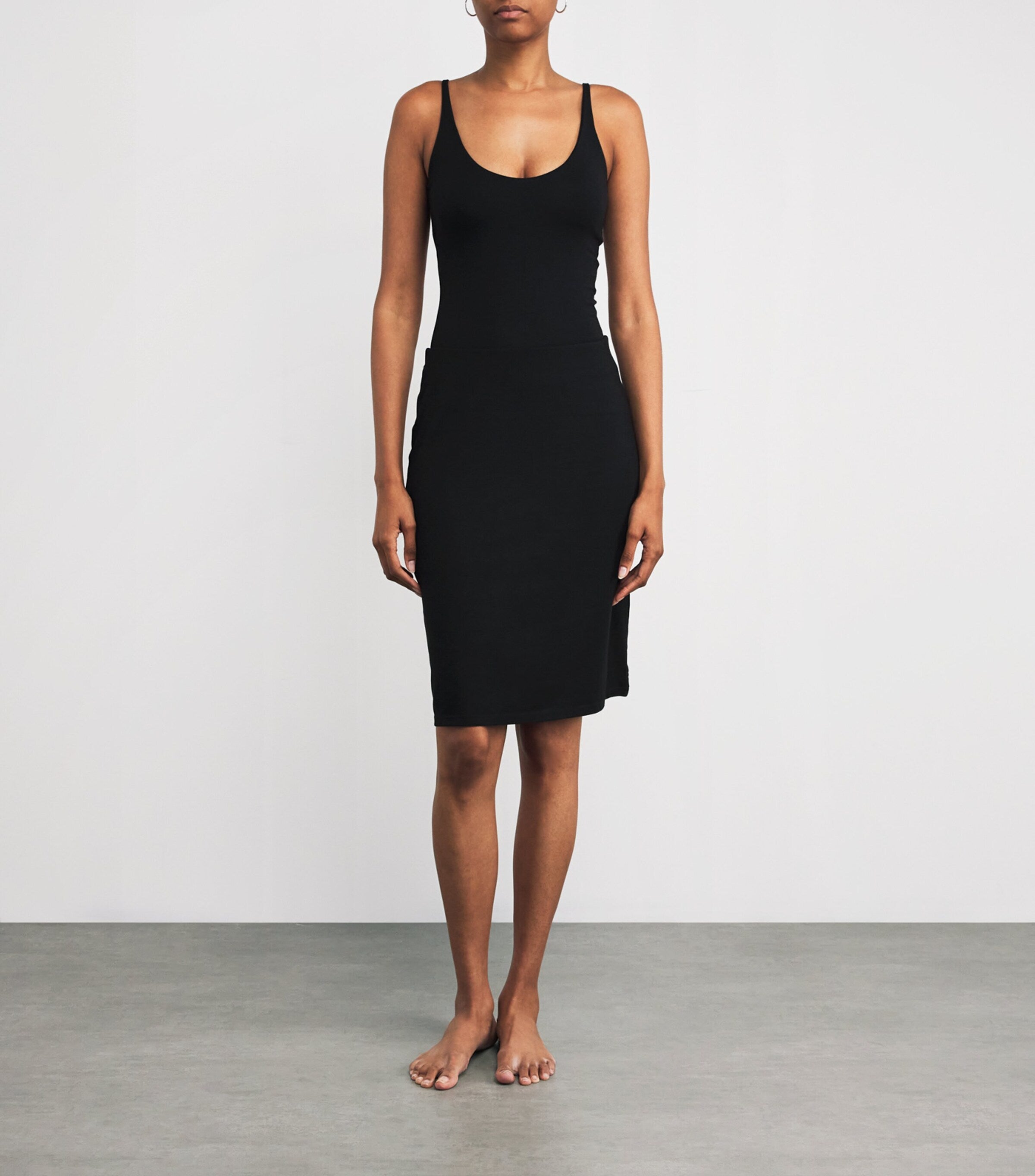 Black Smooth Layers Midi Skirt