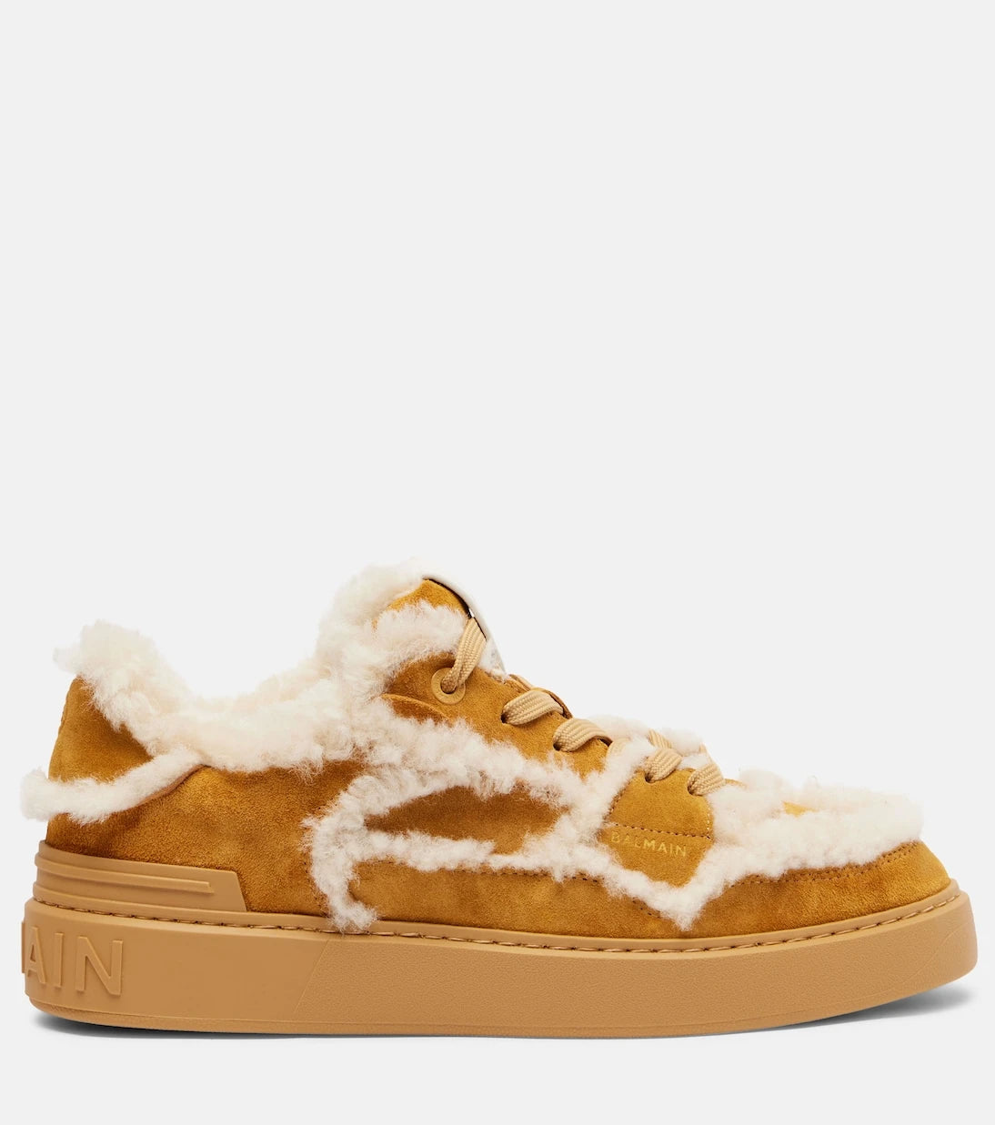 Balmain - Shearling-trimmed suede sneakers