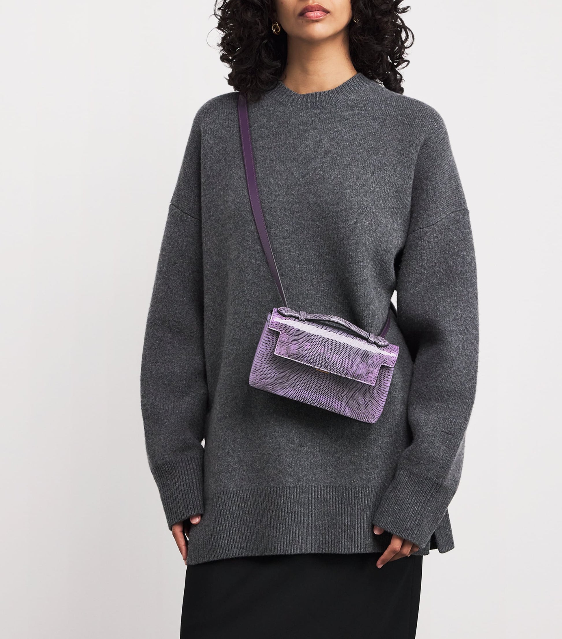 Analeena Purple Lizard Skin Top-Handle Bag