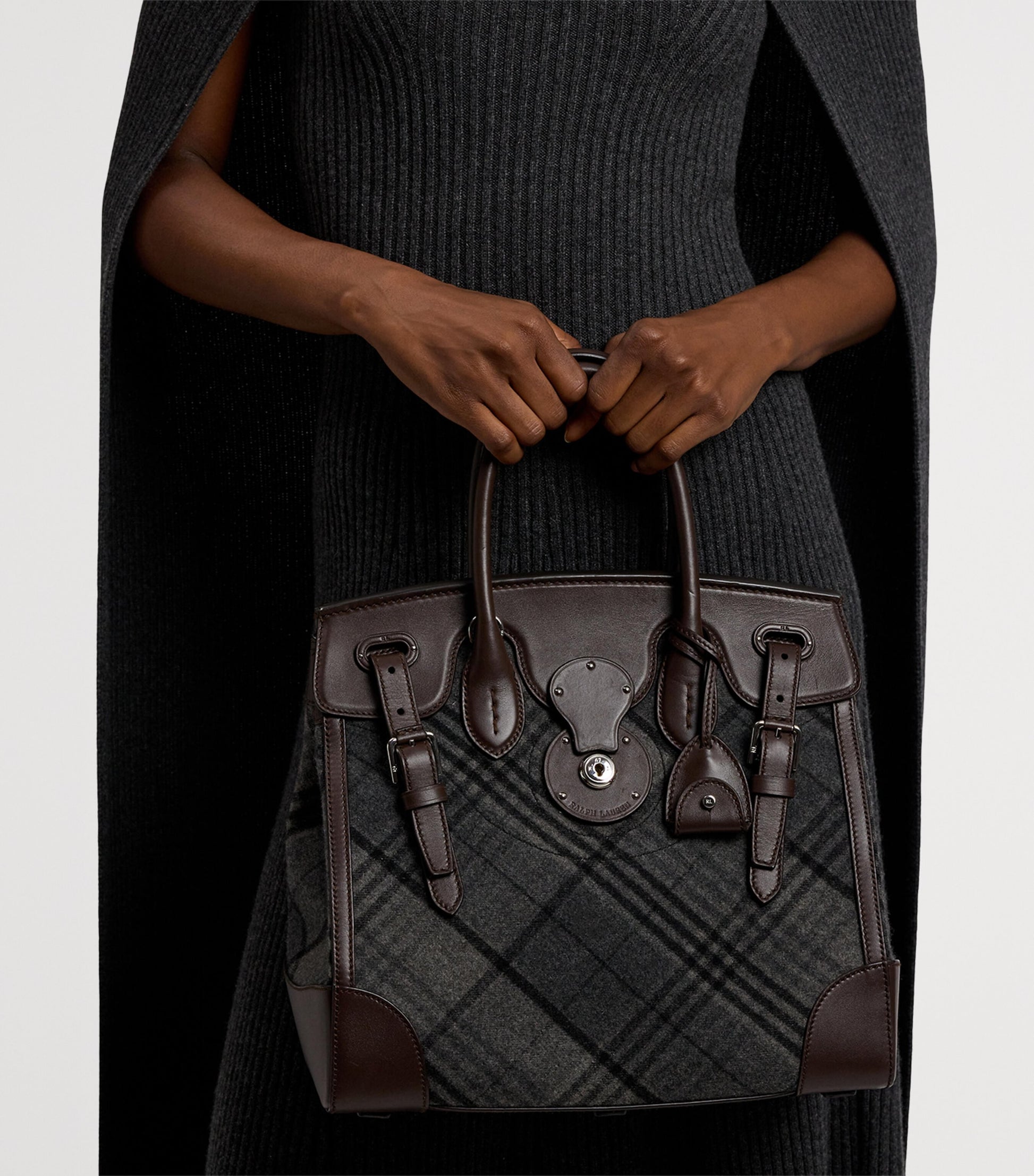 Ralph Lauren Collection Grey Wool-Leather Soft Ricky 33 Top-Handle Bag