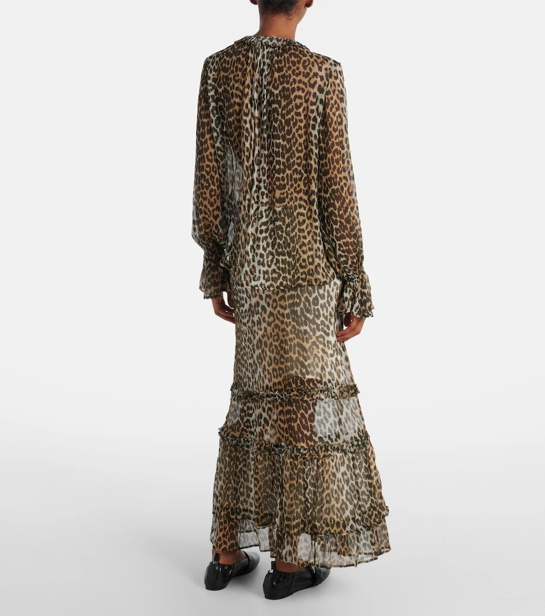 Ganni - Leopard-print tie-neck chiffon blouse