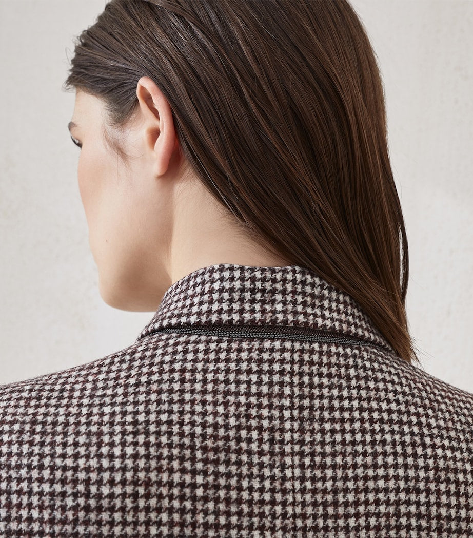 Brunello Cucinelli Brown Wool-Alpaca Houndstooth Belted Blazer