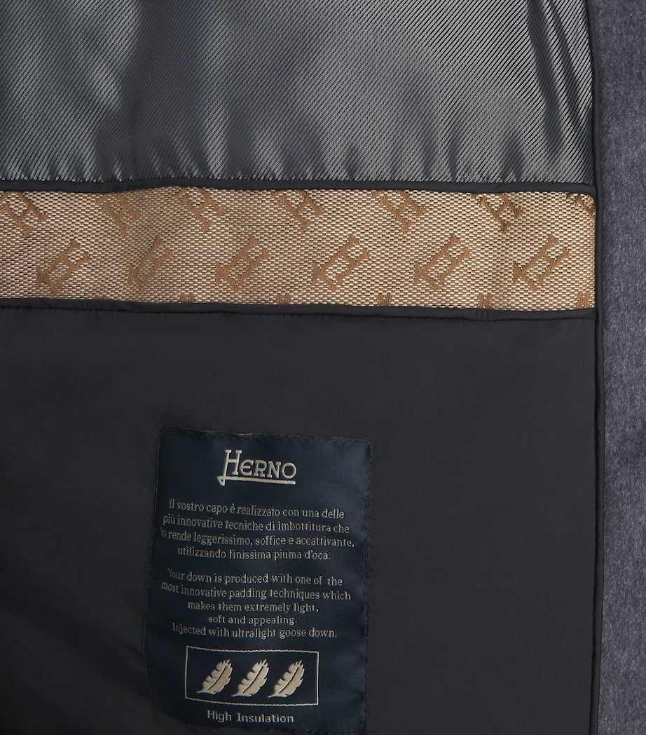 Grey Cashmere-Silk Down Puffer Car Coat