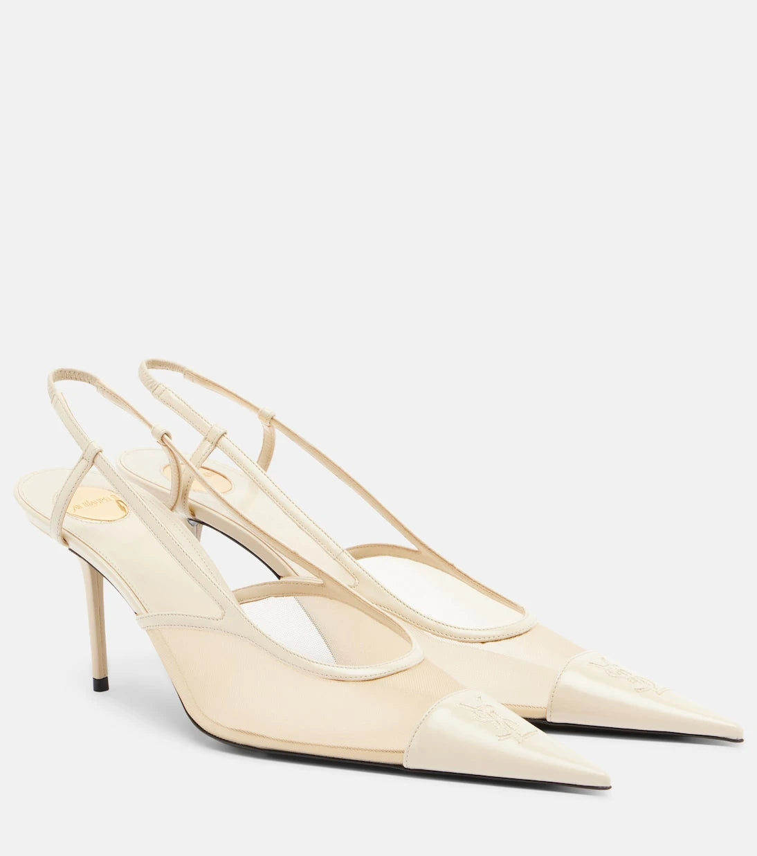Saint Laurent - Renée mesh and leather slingback pumps