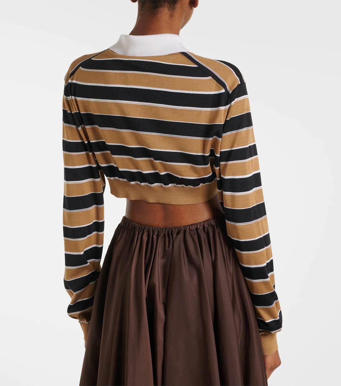 Prada - Striped cropped silk polo shirt