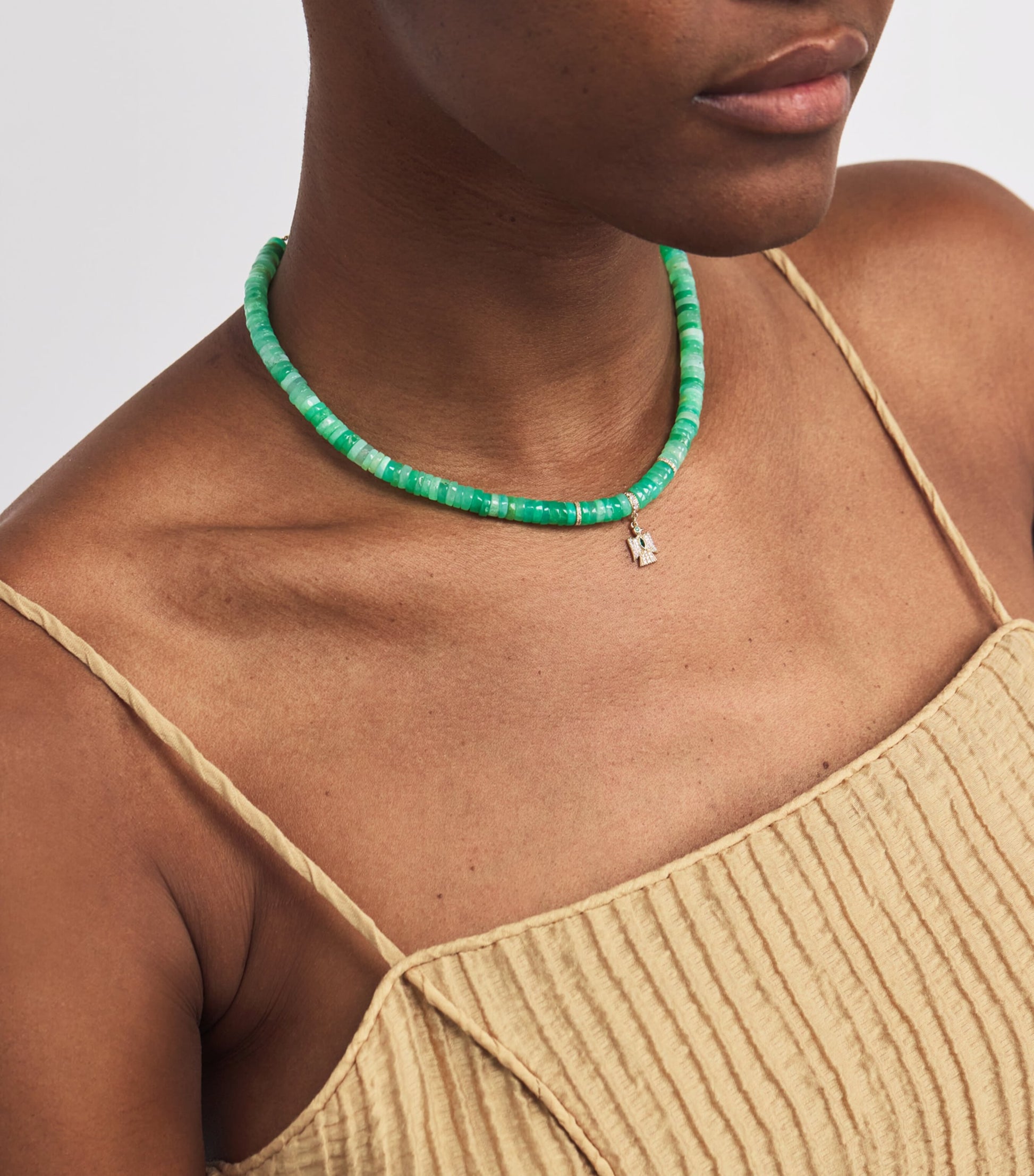 Yellow Gold and Emerald Thunderbird Beaded Necklace