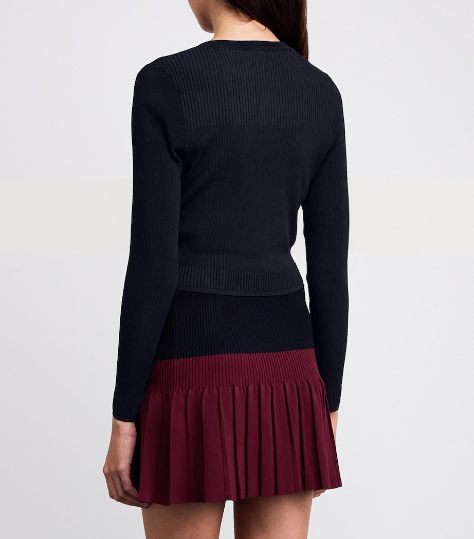 Sandro Paris Blue Rib-Knit Cropped Cardigan